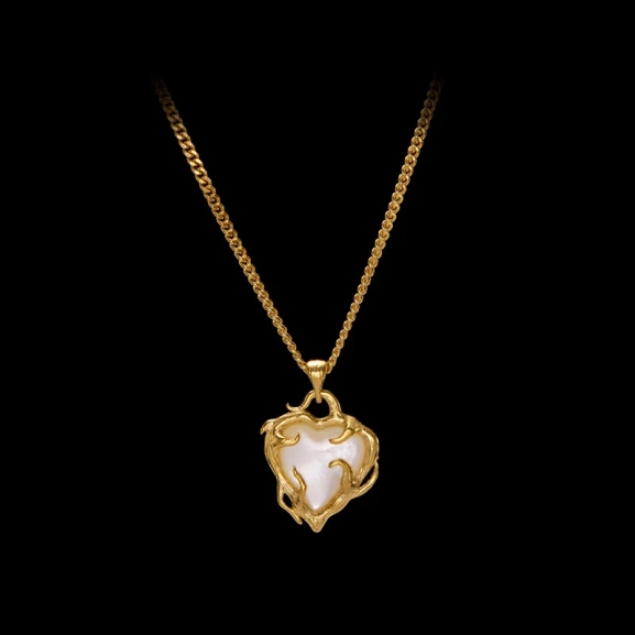 Secret Garden Halskette Gold mit herzförmigem Anhänger aus Perlmutt und 18-karätig vergoldetem Silber