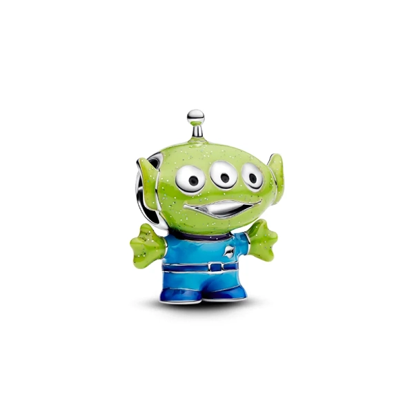 Disney Pixar Toy Story Alien-Charm aus Sterlingsilber mit buntem Emaille und Lächeln. Ein Symbol für den Mut