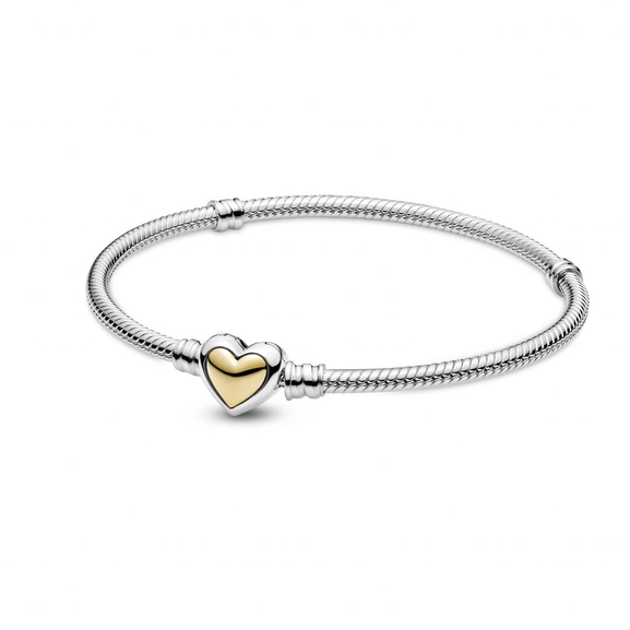 Gewölbtes Goldenes Herz-Verschluss Schlangen-Gliederarmband von PANDORA, Schneller Versand - Nordicspectra.de