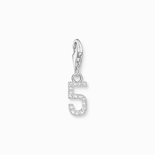 Charm-Anhänger Zahl 5 mit weißen Steinen Silber - Thomas Sabo - Nordic Spectra