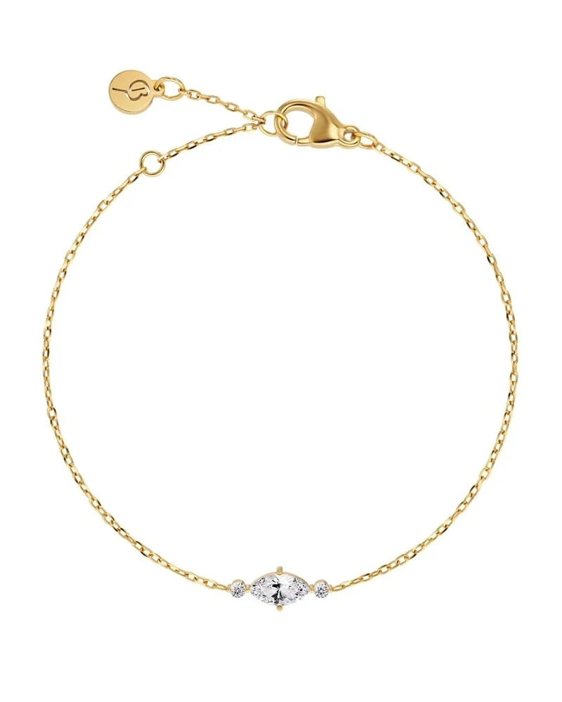Trinny-armband i 14K guldpläterat stål med tre cubic zirconia-stenar på en justerbar ankarkedja