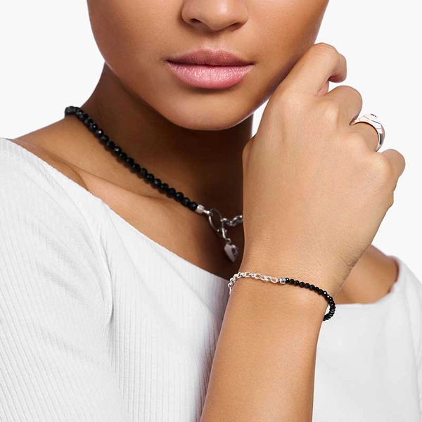 Charm bracelet with black onyx beads and chain links silver - Thomas Sabo - Suuri valikoima & ilmainen lahjapaketointi - Nordicspectra.fi