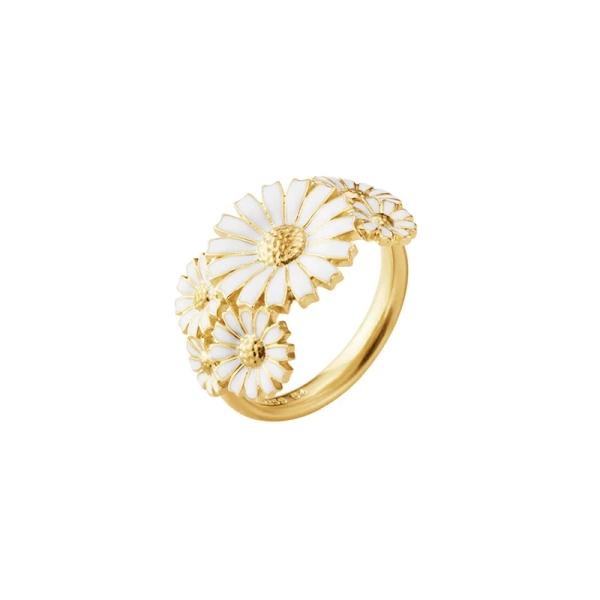 Daisy Vit Layered Ring Guld med vita tusenskönor i olika storlekar