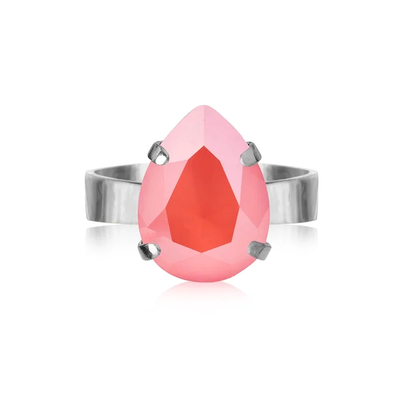 Caroline Svedbom - Mini Drop Ring Rhodium Light Coral