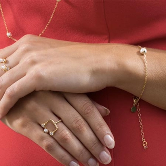 Pearl/Brilliant Double Ring Gold -CU Jewellery - Snabb frakt & paketinslagning - Nordicspectra.se