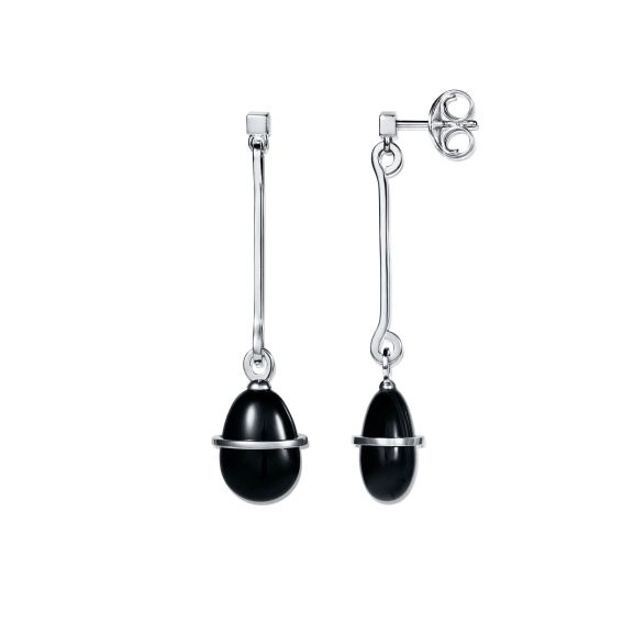 tropfenförmige Ohrringe aus Silber mit schwarzem Onyx und länglichen Details
