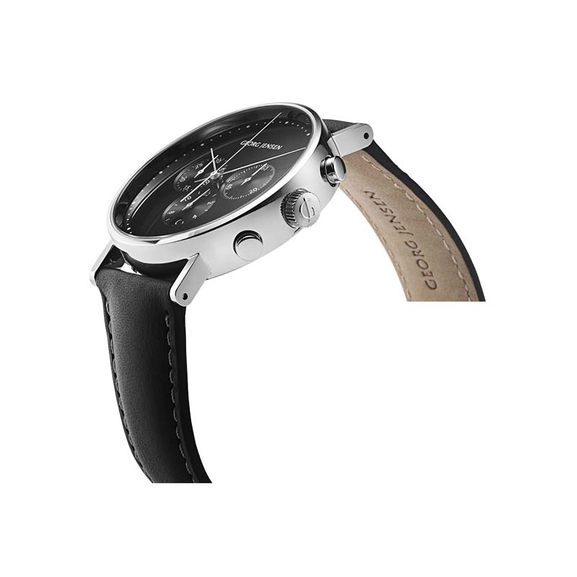 Koppel 41 mm - Kronograf - Svart Urtavla/Svart Läderarmband - Georg Jensen klockor - Snabb frakt & paketinslagning - Nordicspectra.se