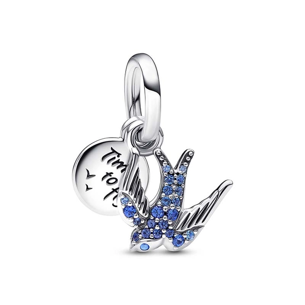 Sparkling Swallow & Quote Double Dangle Charm - PANDORA - Suuri valikoima & ilmainen lahjapaketointi - Nordicspectra.fi