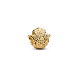Funkelnder Mini-Hamsa-Hand-Charm Gold von Pandora Moments. Vergoldet mit 14 Karat Gold