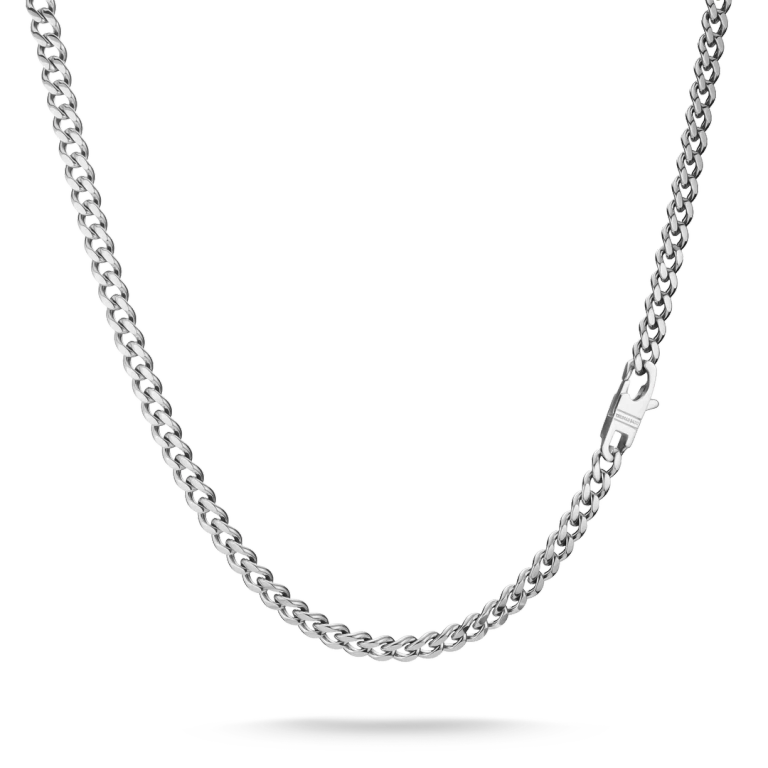 Rebel Pansar 7 mm stål halsband med markant pansarlänk i silverfärgat stål
