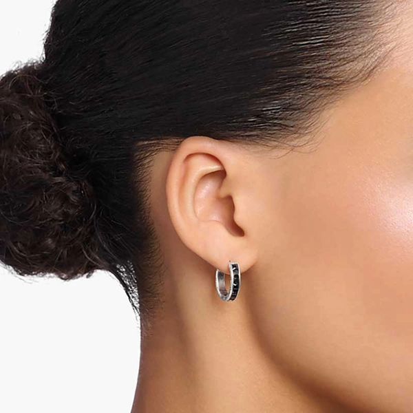 Hoop earrings with black stones pavé silver - Thomas Sabo - Suuri valikoima & ilmainen lahjapaketointi - Nordicspectra.fi