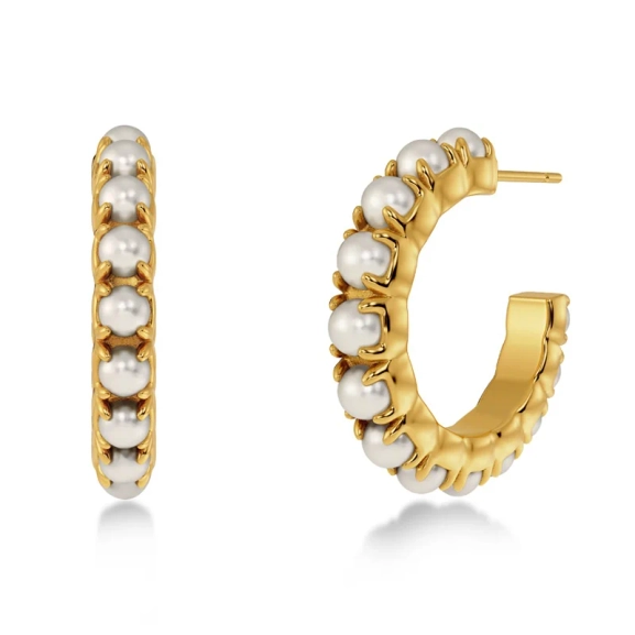 Lilo Hoops L Gold örhängen med små pärlemorpärlor och 14K guldplätering
