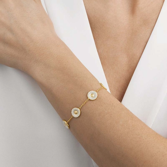 Daisy Armband Gold Mit Weiße Emaille von Georg Jensen, Schneller Versand - Nordicspectra.de