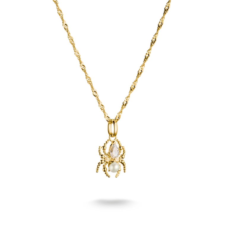 Spindel True Romance Halsband i 18K guldpläterat silver med cubic zirconia och sötvattenspärla