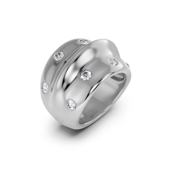 Ring i polerat rostfritt stål med cubic zirconia