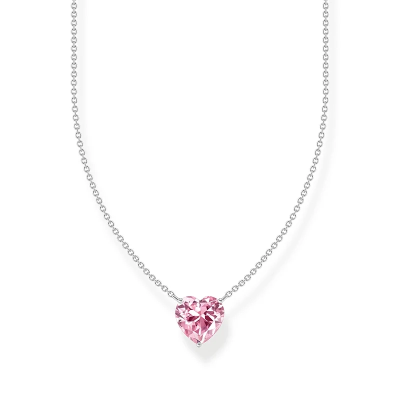 Thomas Sabo - Halsband med Hj&auml;rtformad Rosa Glittrande Sten