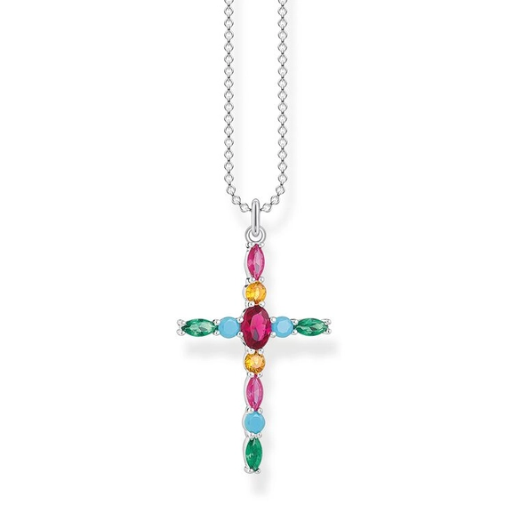 Kette Kreuz Farbige Steine von Thomas Sabo, Schneller Versand - Nordicspectra.de
