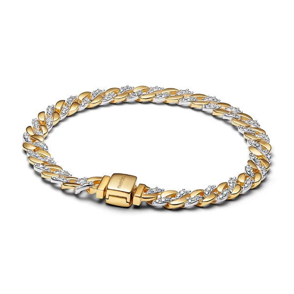 Glittrande Pansarkedja Two-tone Armband från Pandora Timeless kollektionen. Skimrande kubiska zirkoniastenar i sterlingsilver och förgyllt med 14 karat guld. Elegans och lyx i varje detalj.