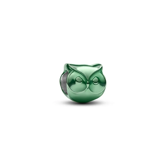 Mini-Charm „Grüne Eule“ von Pandora aus Sterlingsilber mit transparentem grünem Emaille