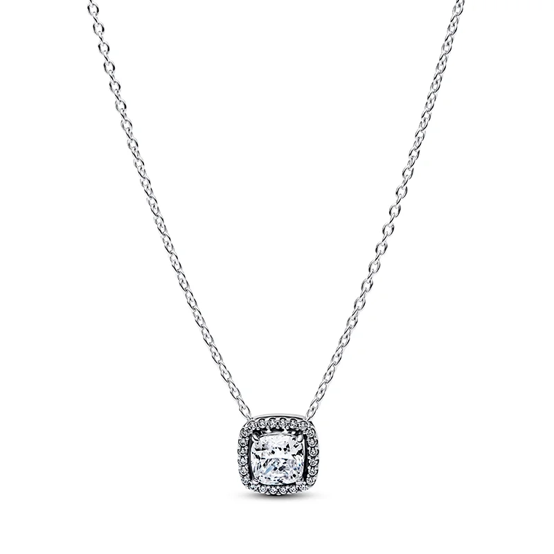 PANDORA - Glittrande Fyrkantig Halo Halsband