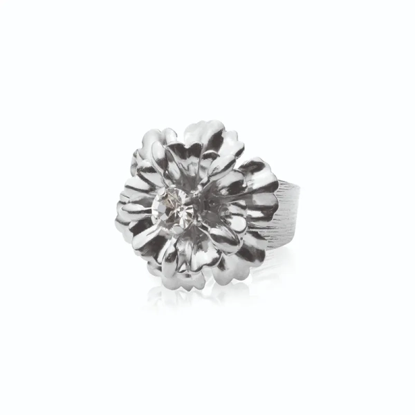 Blossom Ring Rhodium Crystal med justerbar storlek