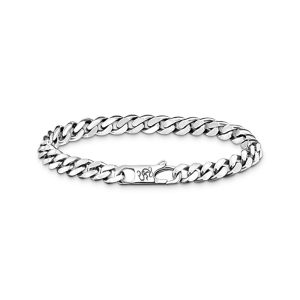 Pansarlänk Armband i återvunnet mörkt silver med stort karbinlås och TS-initialer