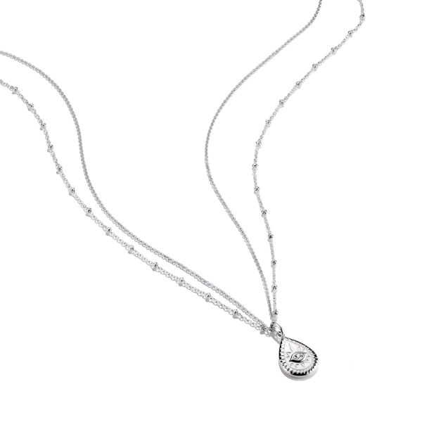 Dubbelkedja Elyndra Öga Halsband från Thomas Sabo i silver med droppformat hänge och gnistrande zirkoniaöga.