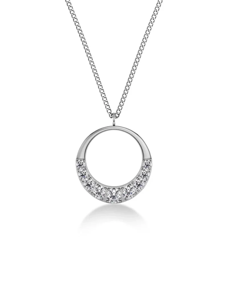 Långt halsband i polerat stål med gnistrande cubic zirconia-hänge från Edblads Monarch-kollektion