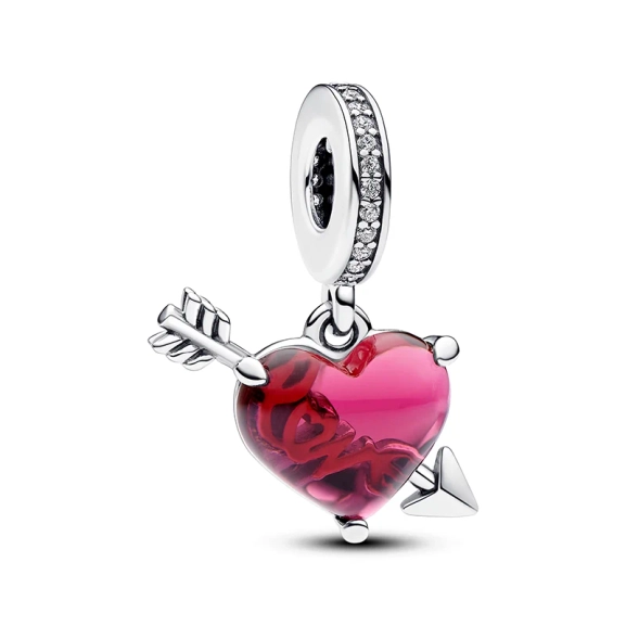 Rotes Herz & Pfeil Murano-Glas Charm-Anhänger - PANDORA - Nordic Spectra
