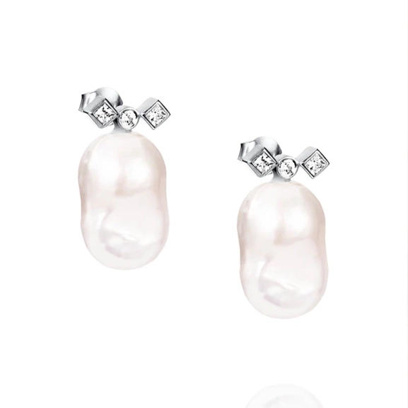 Twinkle & Unique Ear White Gold örhängen i 18K vitguld med diamanter och barocka sötvattenpärlor