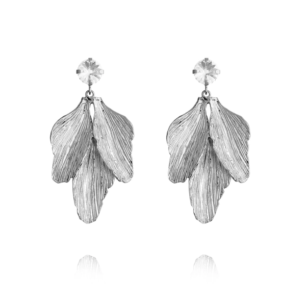 Golden Leaf Earrings Rhodium Crystal - Caroline Svedbom - Snabb frakt & paketinslagning - Nordicspectra.se