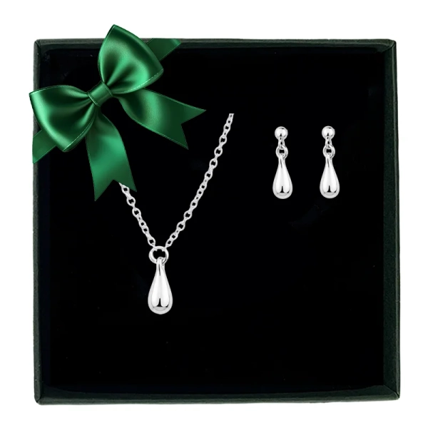 Presentset Droplet med halsband och örhängen i silver