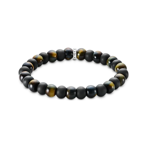 Kularmband Obsidian & Tigeröga med svarta och blåguldfärgade pärlor