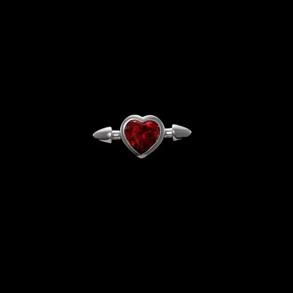 Pierced Heart Ear Stud Red Garnet i silver med röd granat