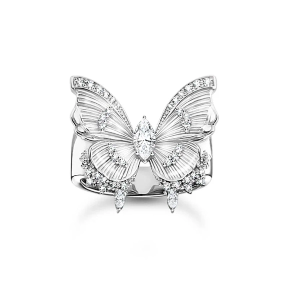 Glittrande Fjäril Cocktailring i återvunnet 925 silver med vita zirkoniastenar