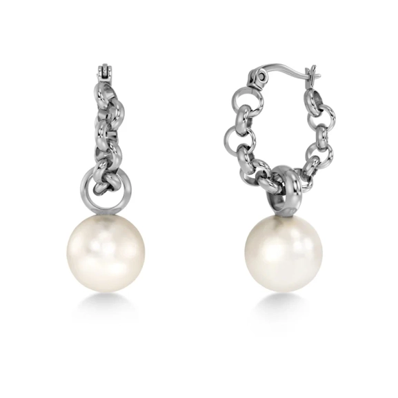 Örhängen i rostfritt stål med avtagbar pärlemorpärla på ärtkedja