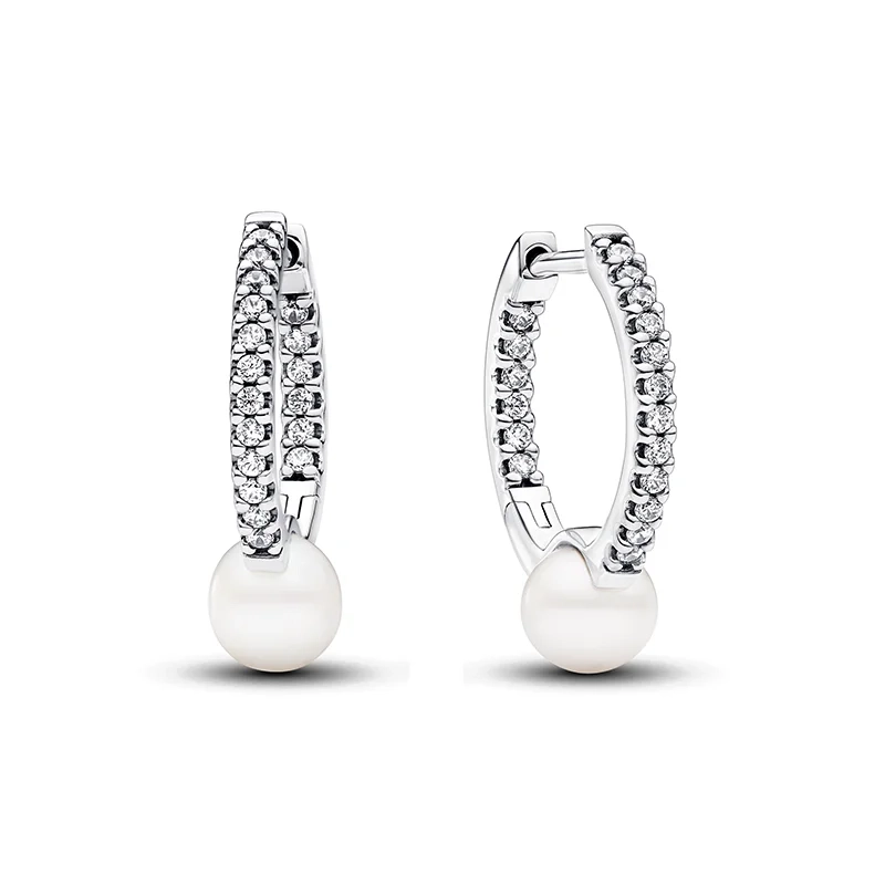 PANDORA - Glittrande Hoops med Sötvattenpärlor