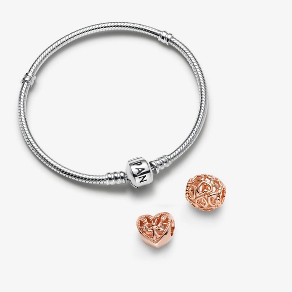 Edles Armband & Rosévergoldete Herz Charms Geschenkset von PANDORA, Schneller Versand - Nordicspectra.de