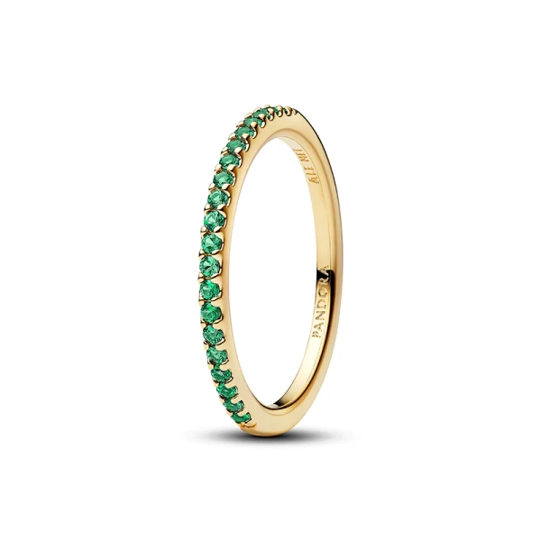 Glittrande Grön Evighetsring Guld från Pandora med havsgröna cubic zirconia-stenar och 14K guldpläterad yta.