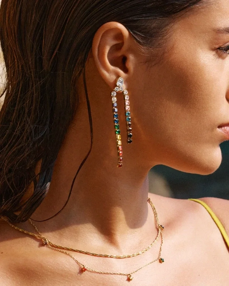 70mm shoulder dusters i 14K guldpläterat stål med färgglada cubic zirconia