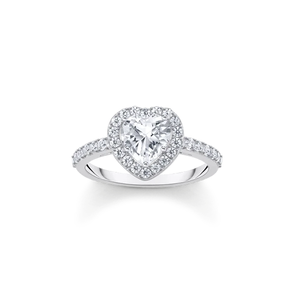 Heart-shaped halo ring with sparkling stones - Thomas Sabo - Suuri valikoima & ilmainen lahjapaketointi - Nordic Spectra
