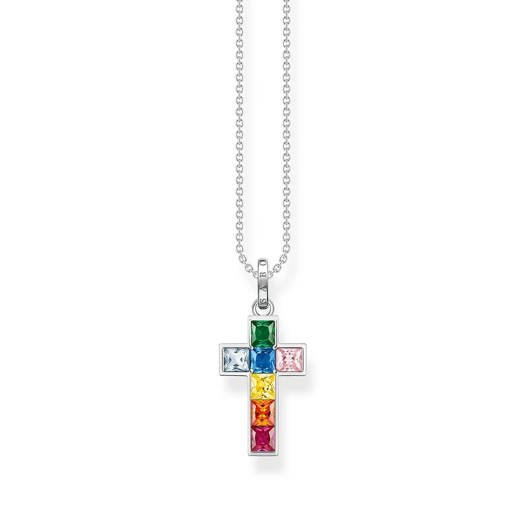 Halsband Kors Färgade Stenar Silver - Thomas Sabo berlock - Snabb frakt & paketinslagning - Nordicspectra.se
