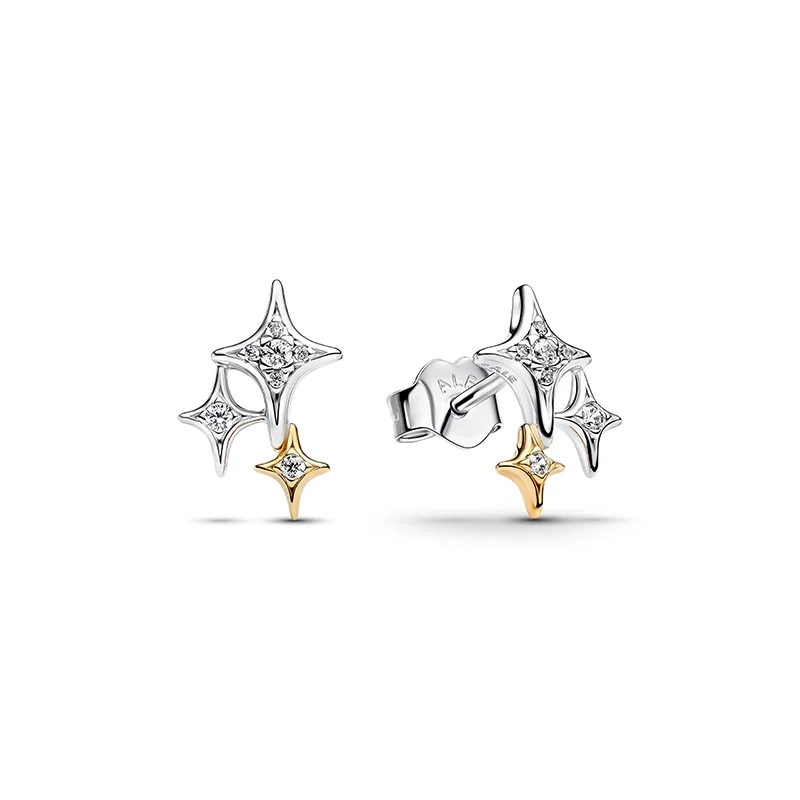 PANDORA - Tripla Stjänor Örhängen Silver & Guld