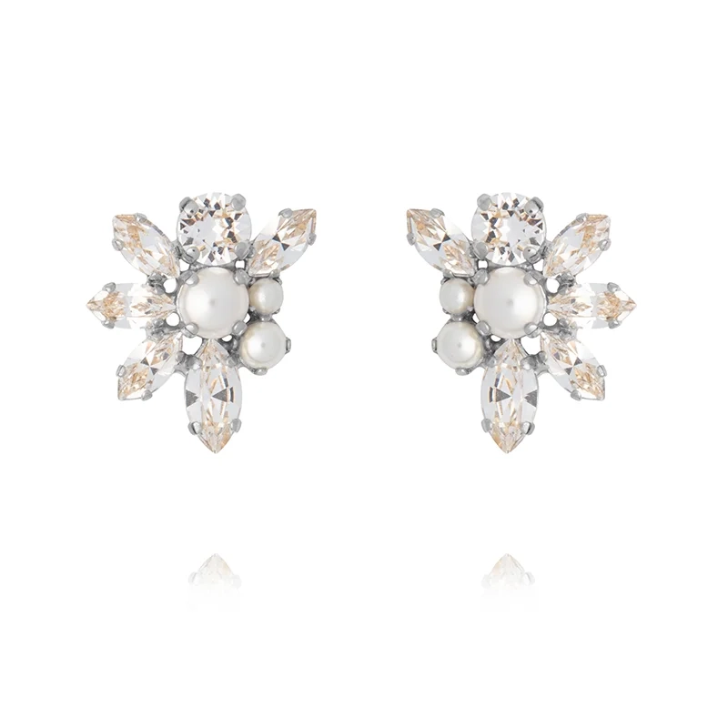 Caroline Svedbom - Floral Pearl Earrings Rhodium Pearl & Crystal