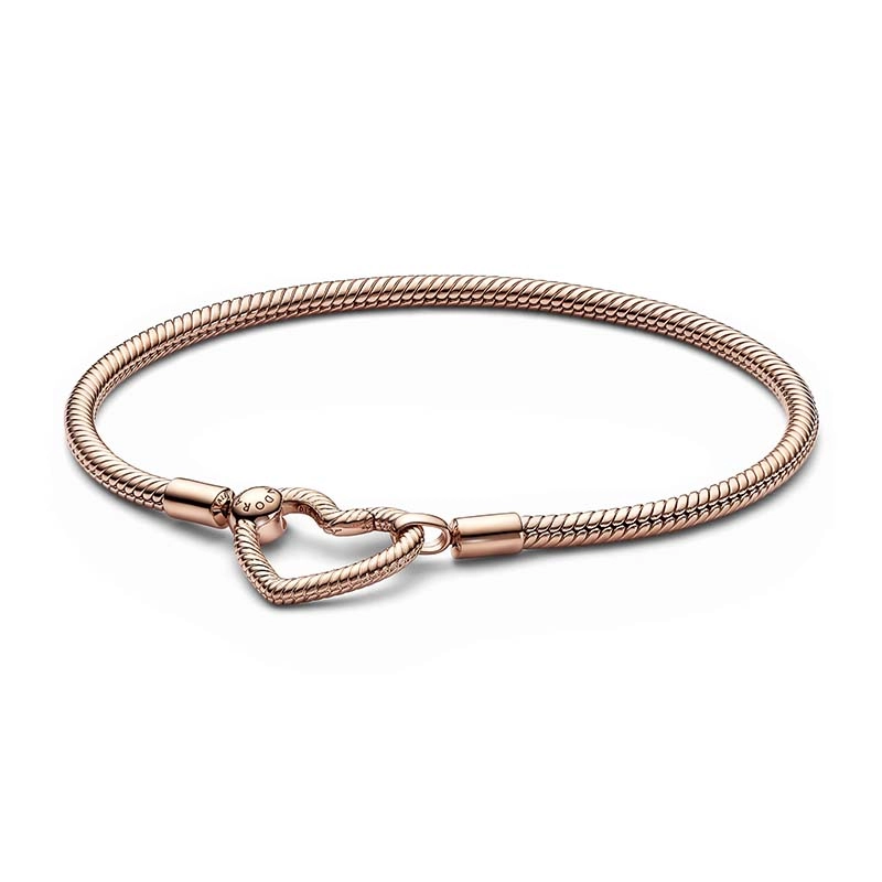 PANDORA - Pandora Moments Heart Closure Snake Chain Armband Rosé