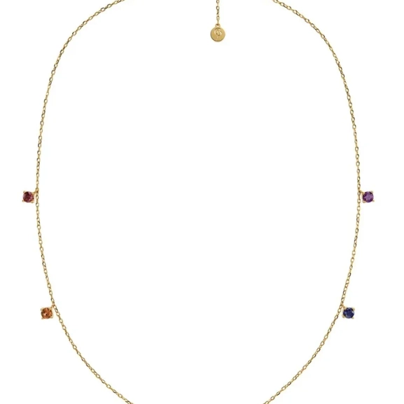 Edblad Rainbow Necklace i 14K guldplätering med regnbågsfärgade cubic zirconia-stenar på en 42-45 cm kedja. Artikelnummer 127843.
