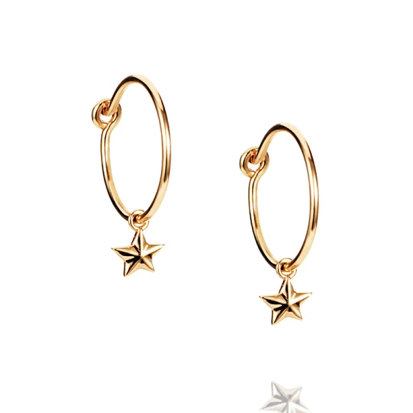 Micro Catch A Falling Star Hoops Gold i 18K guld med små hängande stjärnor