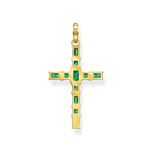 Anhänger Kreuz mit grünen Steinen vergoldet von Thomas Sabo, Schneller Versand - Nordicspectra.de