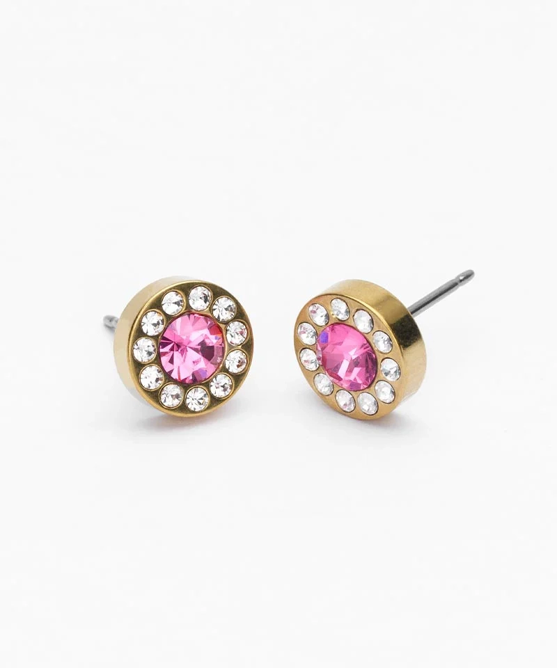 Blomdahl örhängen GT Brilliance Halo 8 mm med rosa kristall i medicinsk titan