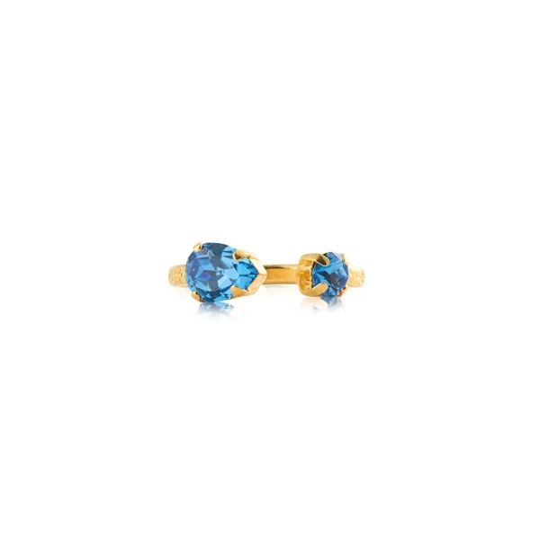 Amelia Ring Gold Recreated Iceblue med två isblå Swarovski® kristaller i öppen